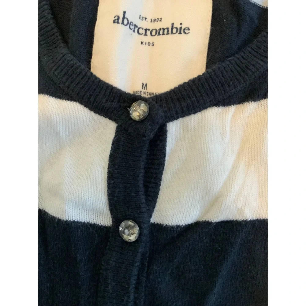 Abercrombie Kids Navy Blue White‎ Striped Cardigan Sweater Rhinestone Buttons M